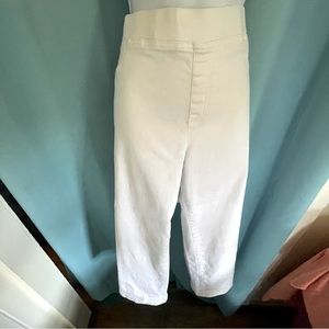 White stretch jeans wide elastic slip on easy on and off fake zipper18W